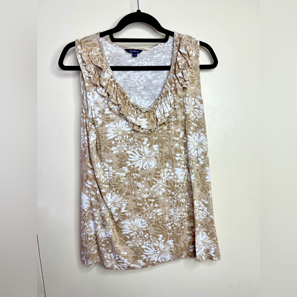 Reitmans flower tank top beige and white size Large